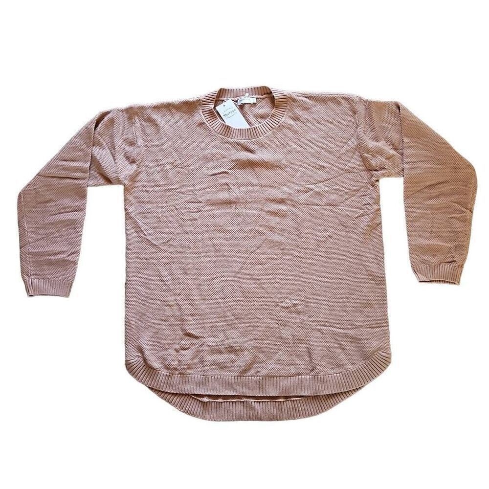 Sherosa Crew Neck Long Sleeve Oversized Sweater Heathered Khaki
